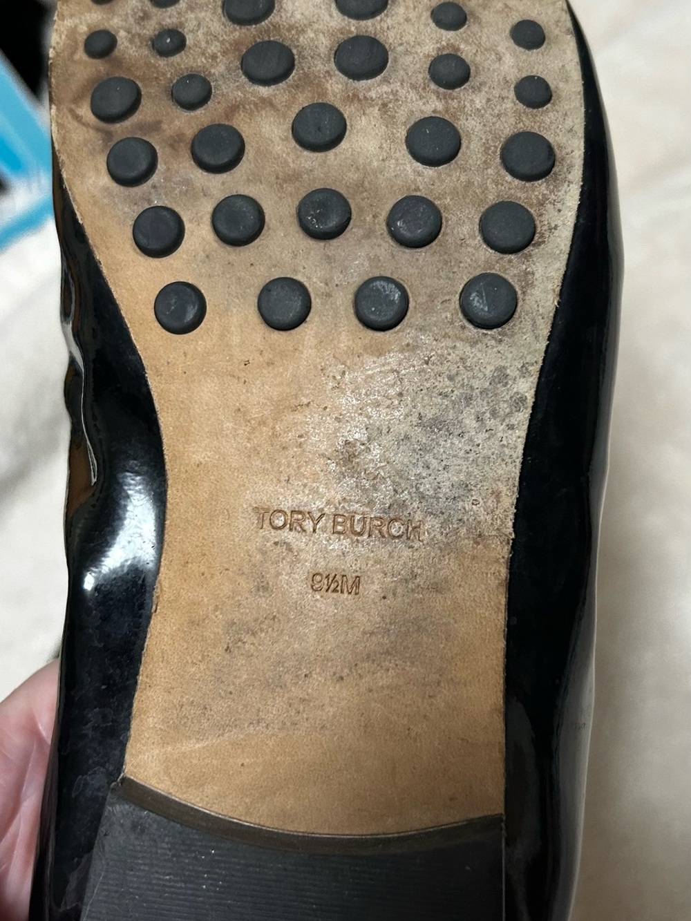 Tory Burch Black Patent Leather Slip-On Loafers with Gold Logo - Picture 5 of 7